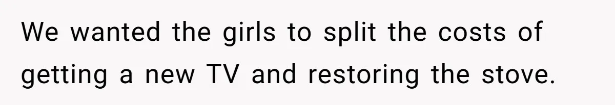 We wanted the girls to split the costs of getting a new TV and restoring the stove.