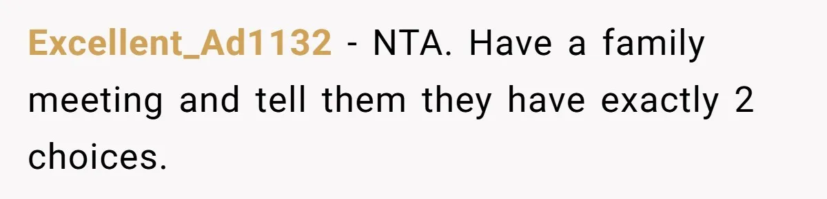 Excellent_Ad1132 − NTA. Have a family meeting and tell them they have exactly 2 choices.