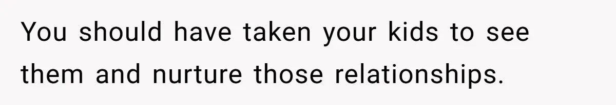 Dad Finally Leaves His Marriage After His Last Kid Moves Out, Is He Wrong? You should have taken your kids to see them and nurture those relationships.