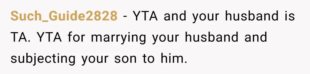 Such_Guide2828 − YTA and your husband is TA. YTA for marrying your husband and subjecting your son to him.