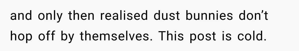 and only then realised dust bunnies don’t hop off by themselves. This post is cold.