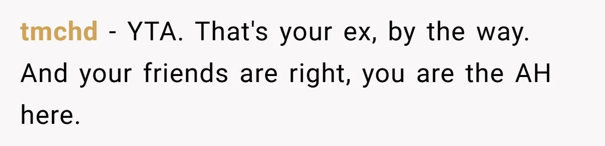 tmchd − YTA. That's your ex, by the way. And your friends are right, you are the AH here.