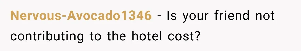 Nervous-Avocado1346 − Is your friend not contributing to the hotel cost?