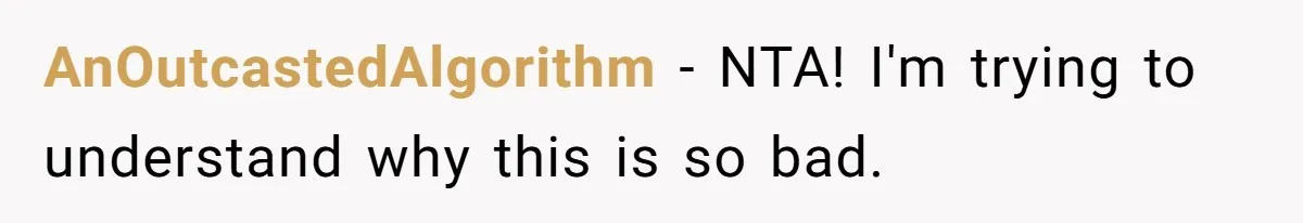AnOutcastedAlgorithm − NTA! I'm trying to understand why this is so bad.