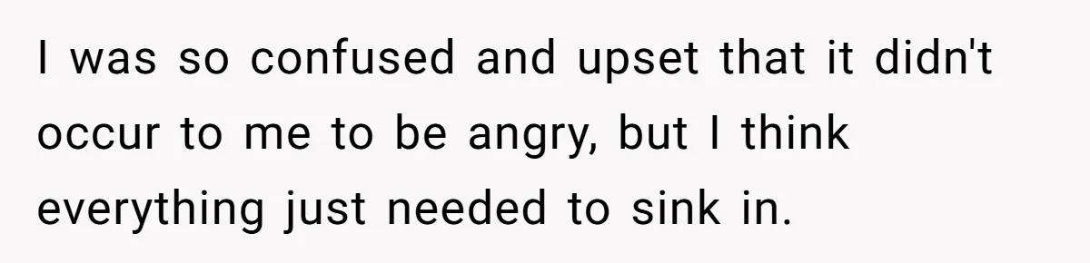 I was so confused and upset that it didn't occur to me to be angry, but I think everything just needed to sink in.