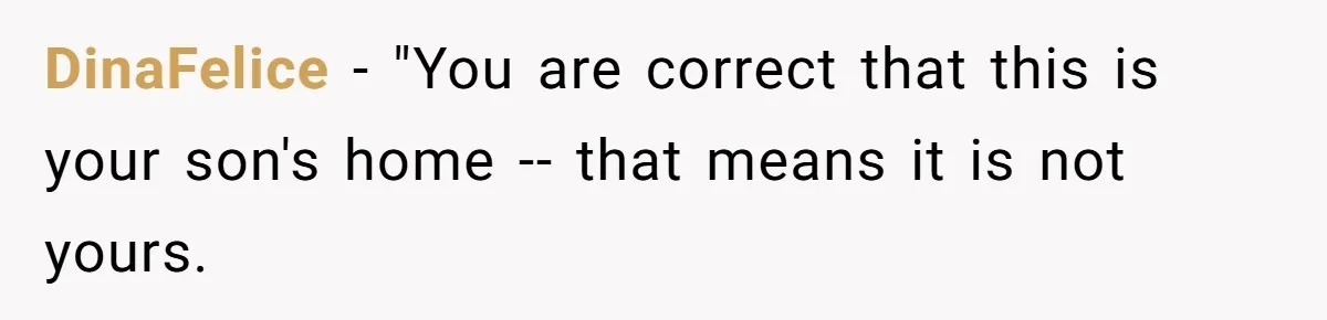DinaFelice − "You are correct that this is your son's home -- that means it is not yours.