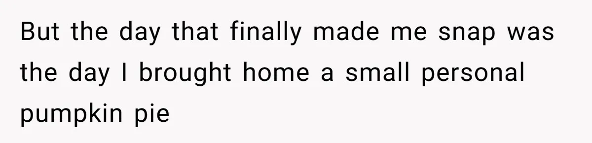 But the day that finally made me snap was the day I brought home a small personal pumpkin pie