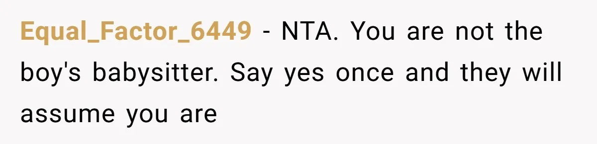 Equal_Factor_6449 − NTA. You are not the boy's babysitter. Say yes once and they will assume you are