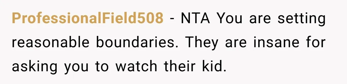 ProfessionalField508 − NTA You are setting reasonable boundaries. They are insane for asking you to watch their kid.