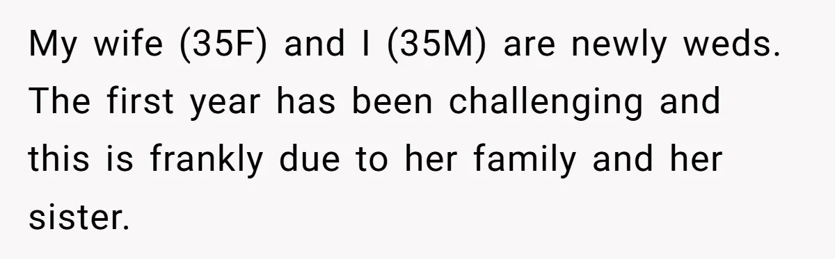 My wife (35F) and I (35M) are newly weds. The first year has been challenging and this is frankly due to her family and her sister.