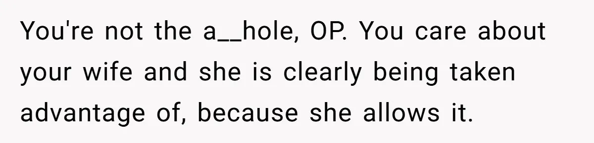 You're not the a__hole, OP. You care about your wife and she is clearly being taken advantage of, because she allows it.