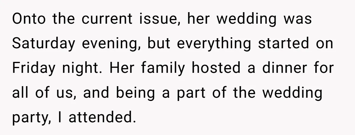 Onto the current issue, her wedding was Saturday evening, but everything started on Friday night. Her family hosted a dinner for all of us, and being a part of the...