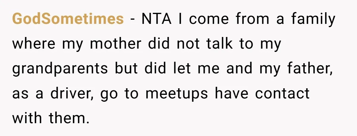 GodSometimes − NTA I come from a family where my mother did not talk to my grandparents but did let me and my father, as a driver, go to meetups...