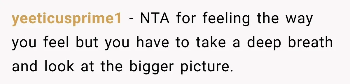 yeeticusprime1 − NTA for feeling the way you feel but you have to take a deep breath and look at the bigger picture.