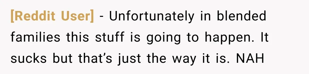[Reddit User] − Unfortunately in blended families this stuff is going to happen. It sucks but that’s just the way it is. NAH