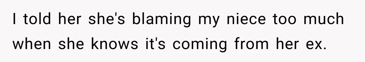 I told her she's blaming my niece too much when she knows it's coming from her ex.