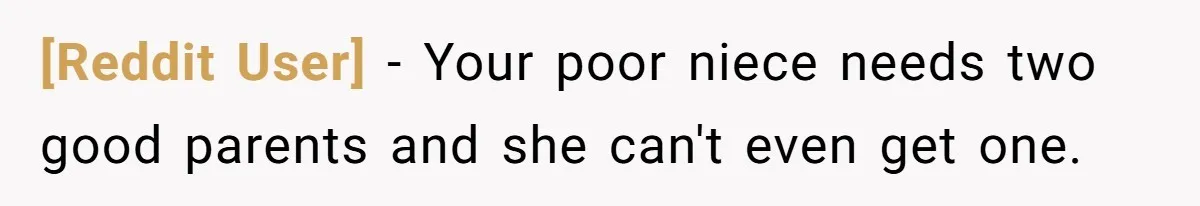 [Reddit User] − Your poor niece needs two good parents and she can't even get one.