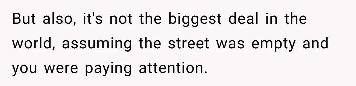 But also, it's not the biggest deal in the world, assuming the street was empty and you were paying attention.