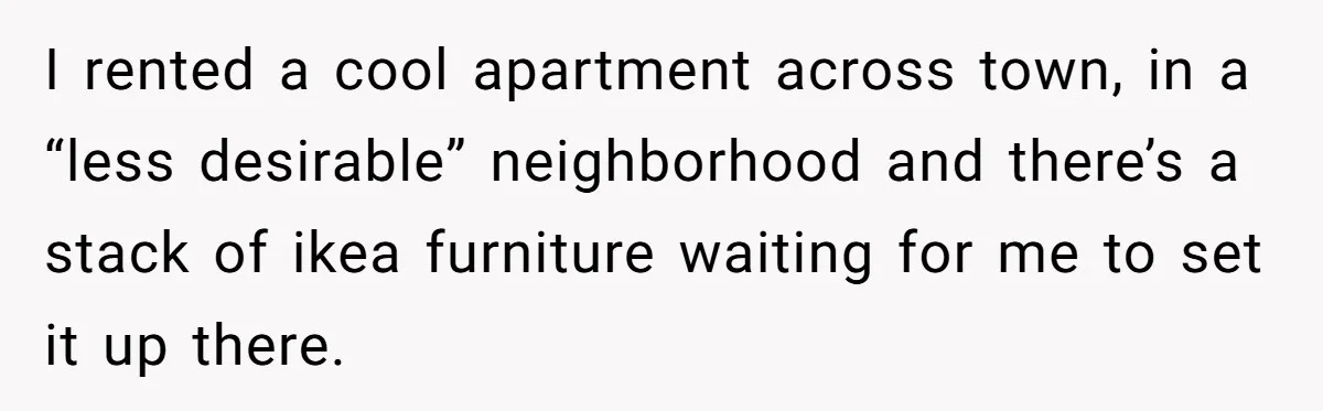 I rented a cool apartment across town, in a “less desirable” neighborhood and there’s a stack of ikea furniture waiting for me to set it up there.