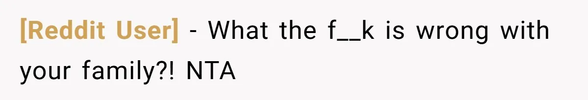 [Reddit User] − What the f__k is wrong with your family?! NTA