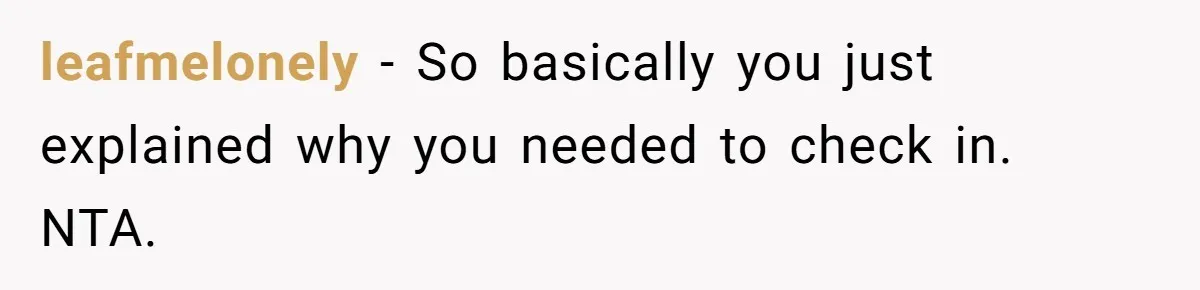 leafmelonely − So basically you just explained why you needed to check in. NTA.