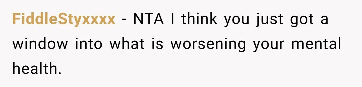 FiddleStyxxxx − NTA I think you just got a window into what is worsening your mental health.