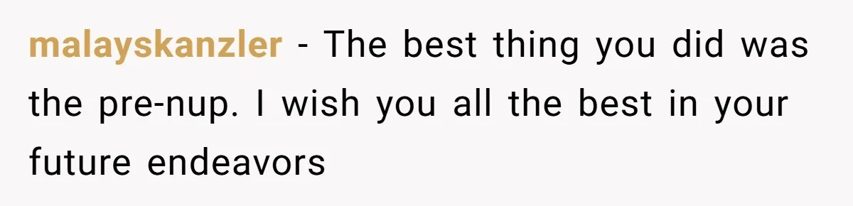 malayskanzler − The best thing you did was the pre-nup. I wish you all the best in your future endeavors