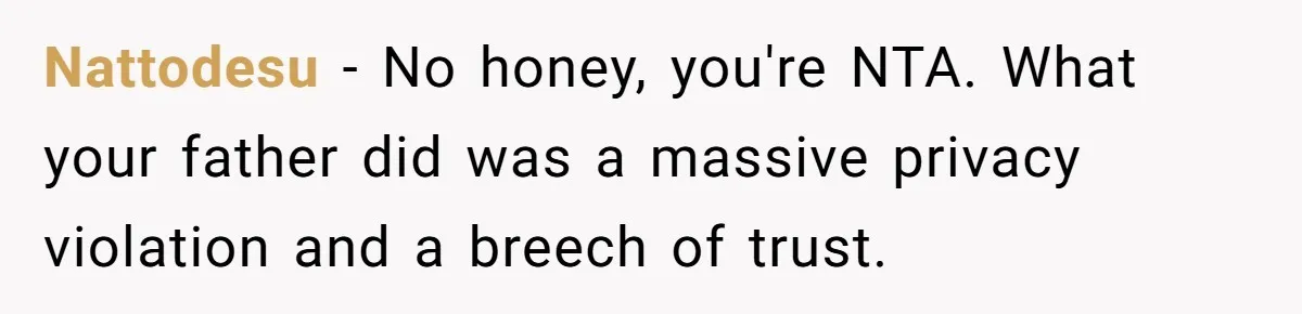 Father Digs Through Trash And Shares Son's Old Therapy Notebook With Entire Family Nattodesu − No honey, you're NTA. What your father did was a massive privacy violation and a breech of trust.