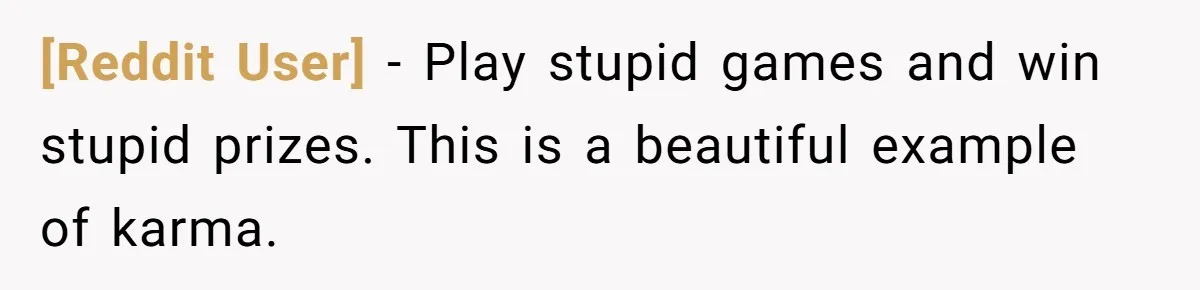 [Reddit User] − Play stupid games and win stupid prizes. This is a beautiful example of karma.