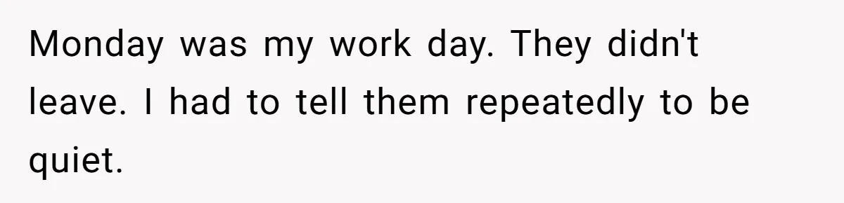 Monday was my work day. They didn't leave. I had to tell them repeatedly to be quiet.