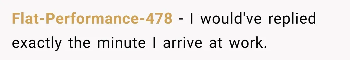Flat-Performance-478 − I would've replied exactly the minute I arrive at work.