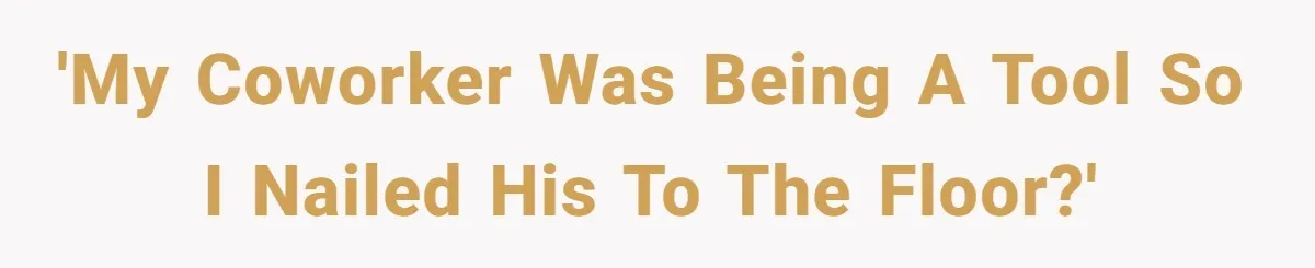 'My coworker was being a tool so I nailed his to the floor?'
