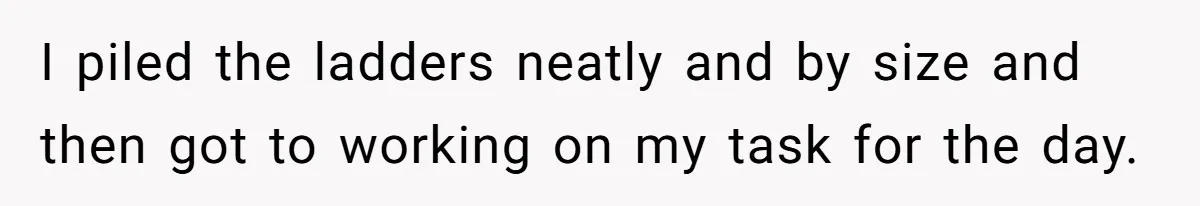 I piled the ladders neatly and by size and then got to working on my task for the day.