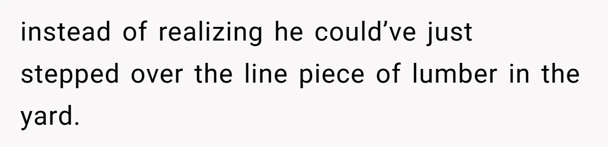 instead of realizing he could’ve just stepped over the line piece of lumber in the yard.