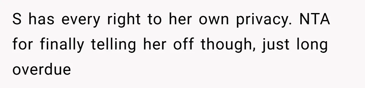 S has every right to her own privacy. NTA for finally telling her off though, just long overdue
