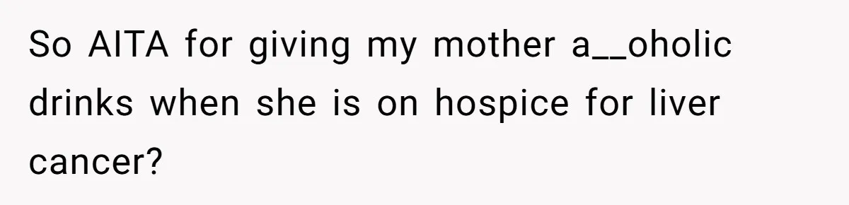 Son Breaks Hospice Rules And Brings Alcohol To Terminally Ill Mom, Family Furious So AITA for giving my mother a__oholic drinks when she is on hospice for liver cancer?