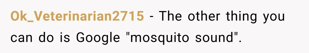Ok_Veterinarian2715 − The other thing you can do is Google "mosquito sound".