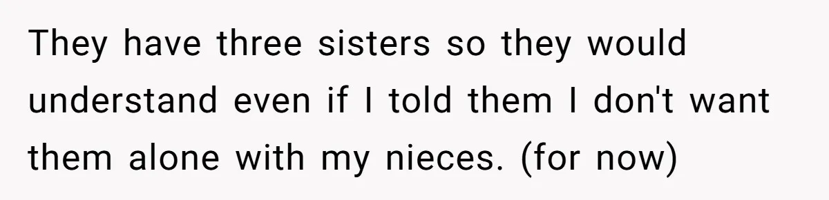 They have three sisters so they would understand even if I told them I don't want them alone with my nieces. (for now)