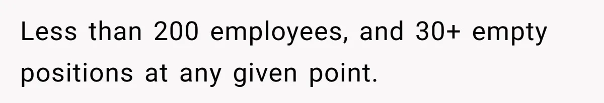 Less than 200 employees, and 30+ empty positions at any given point.