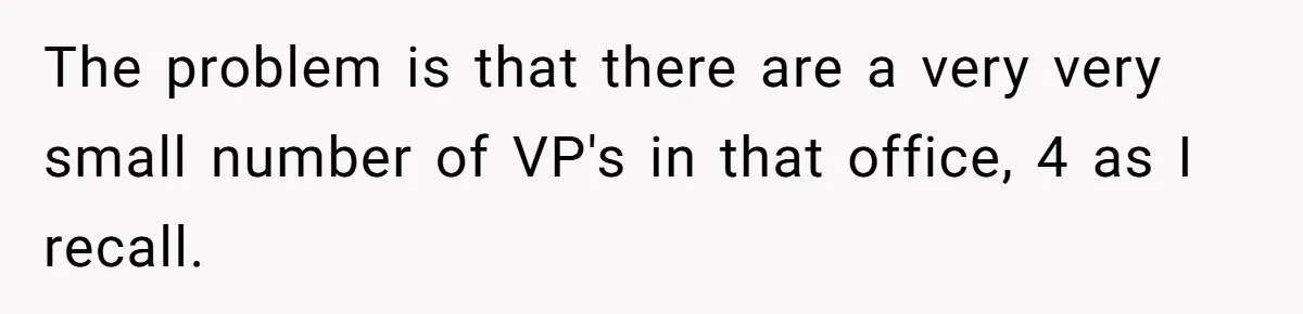 The problem is that there are a very very small number of VP's in that office, 4 as I recall.