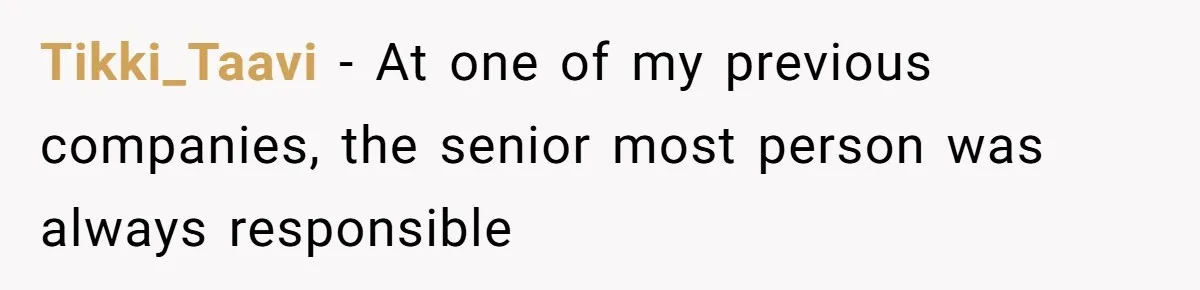 Tikki_Taavi − At one of my previous companies, the senior most person was always responsible