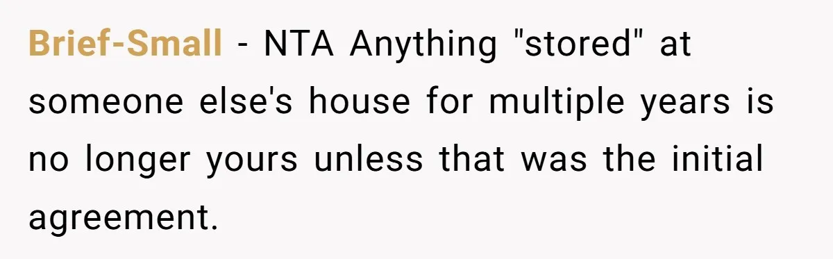 Brief-Small − NTA Anything "stored" at someone else's house for multiple years is no longer yours unless that was the initial agreement.