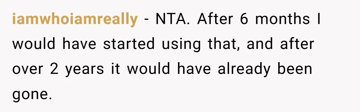 iamwhoiamreally − NTA. After 6 months I would have started using that, and after over 2 years it would have already been gone.