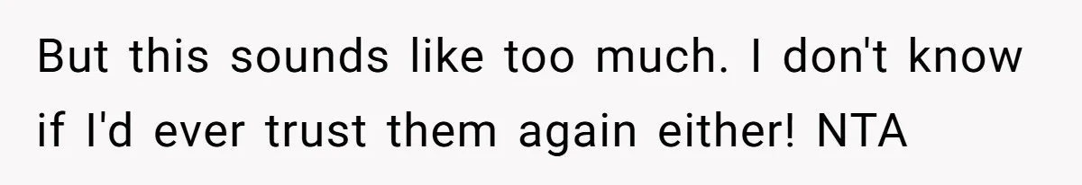 But this sounds like too much. I don't know if I'd ever trust them again either! NTA