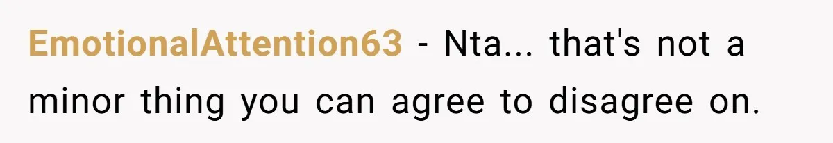 EmotionalAttention63 − Nta... that's not a minor thing you can agree to disagree on.