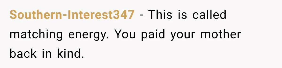 Southern-Interest347 − This is called matching energy. You paid your mother back in kind.