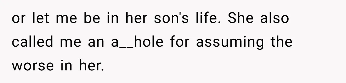 or let me be in her son's life. She also called me an a__hole for assuming the worse in her.