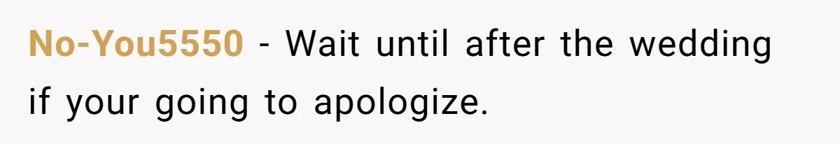 No-You5550 − Wait until after the wedding if your going to apologize.