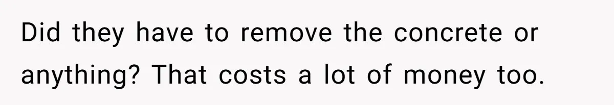 Did they have to remove the concrete or anything? That costs a lot of money too.