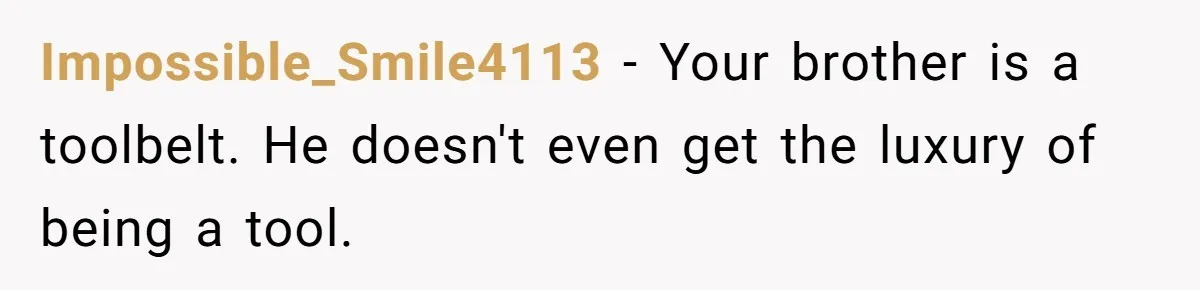 Impossible_Smile4113 − Your brother is a toolbelt. He doesn't even get the luxury of being a tool.